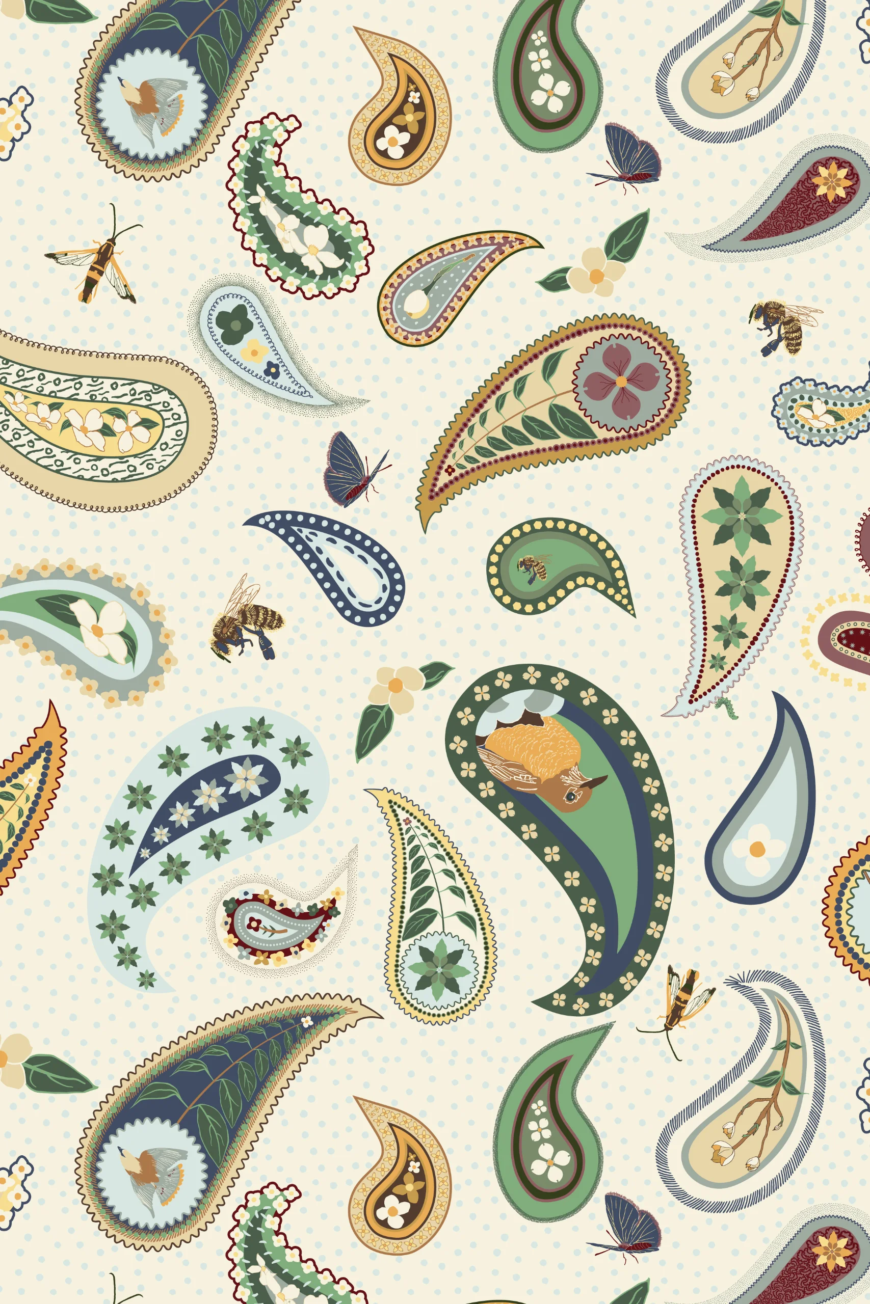 "Dogwood Curiosity Paisley" from "Under the Dogwood Tree" collection
