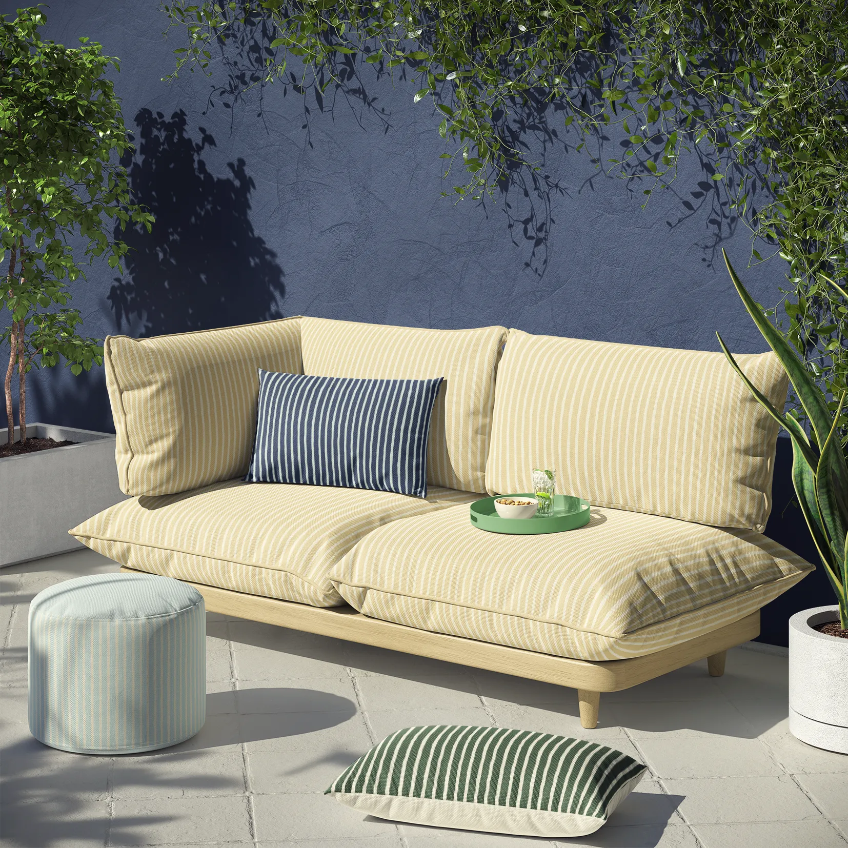 Outdoor Patio set in "Wandering Stripes" pattern from "Under the Dogwood Tree" collection.