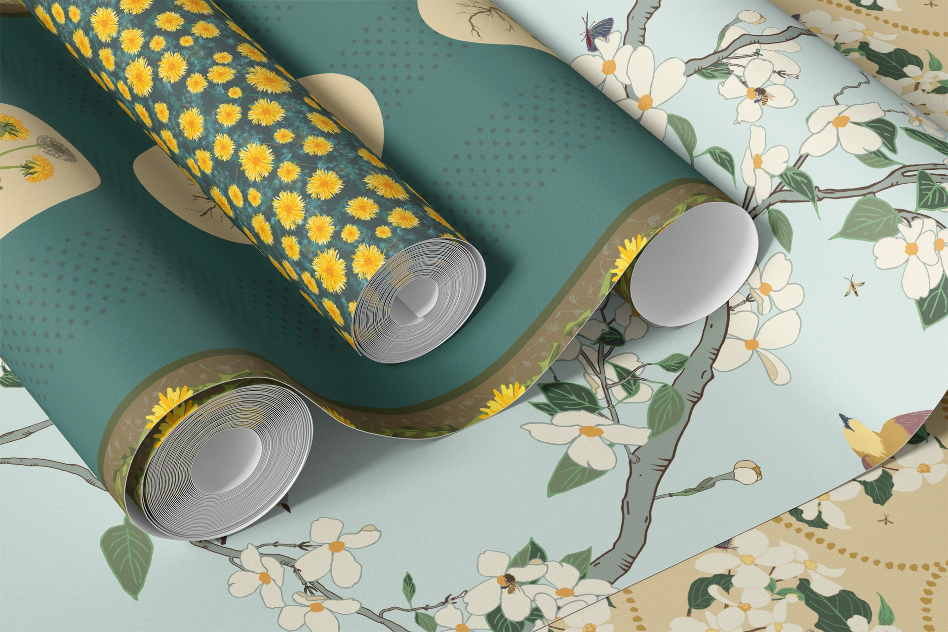 Four rolls of wallpaper 2 from "Dancing with Dandelions" and 2 from "Under the Dogwood Tree"